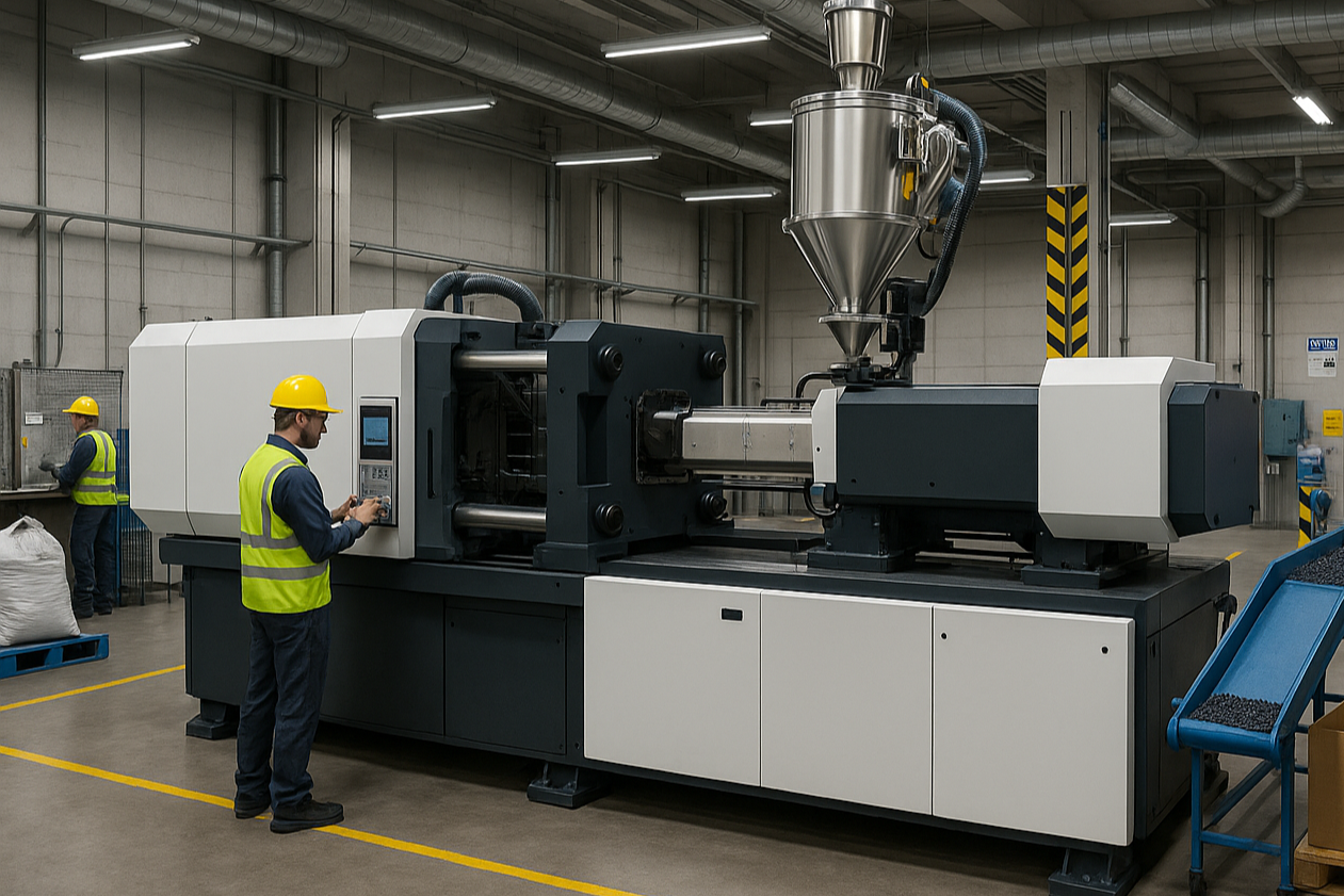 manufacturing area with injection molding machine